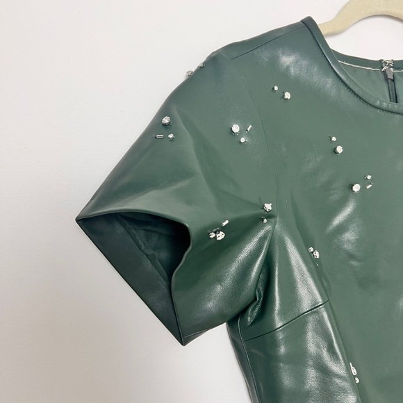 NEW J.Crew Collection Army Green Faux Leather Embellished Mini Dress Size 2 - Picture 10 of 14